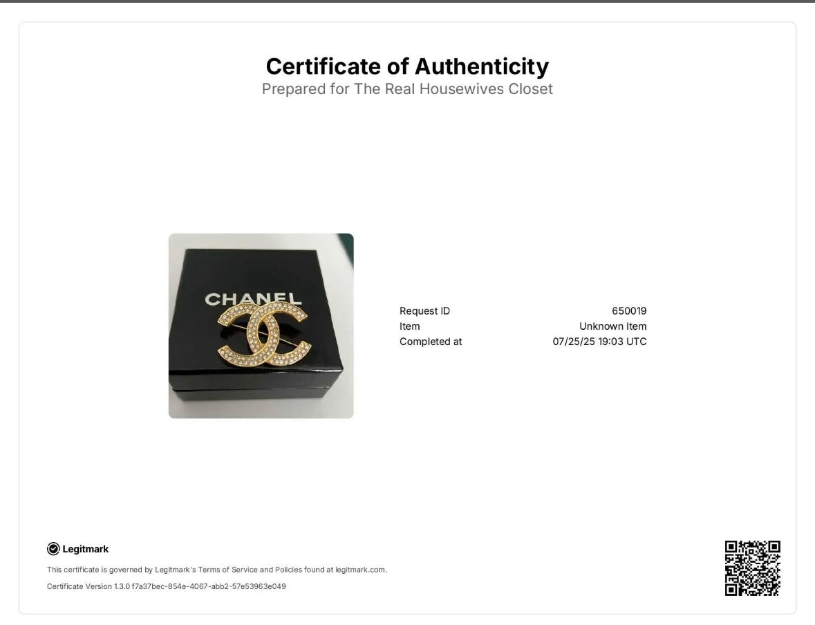 Chanel CC Logo Double Row Rhinestone Gold Tone Brooch