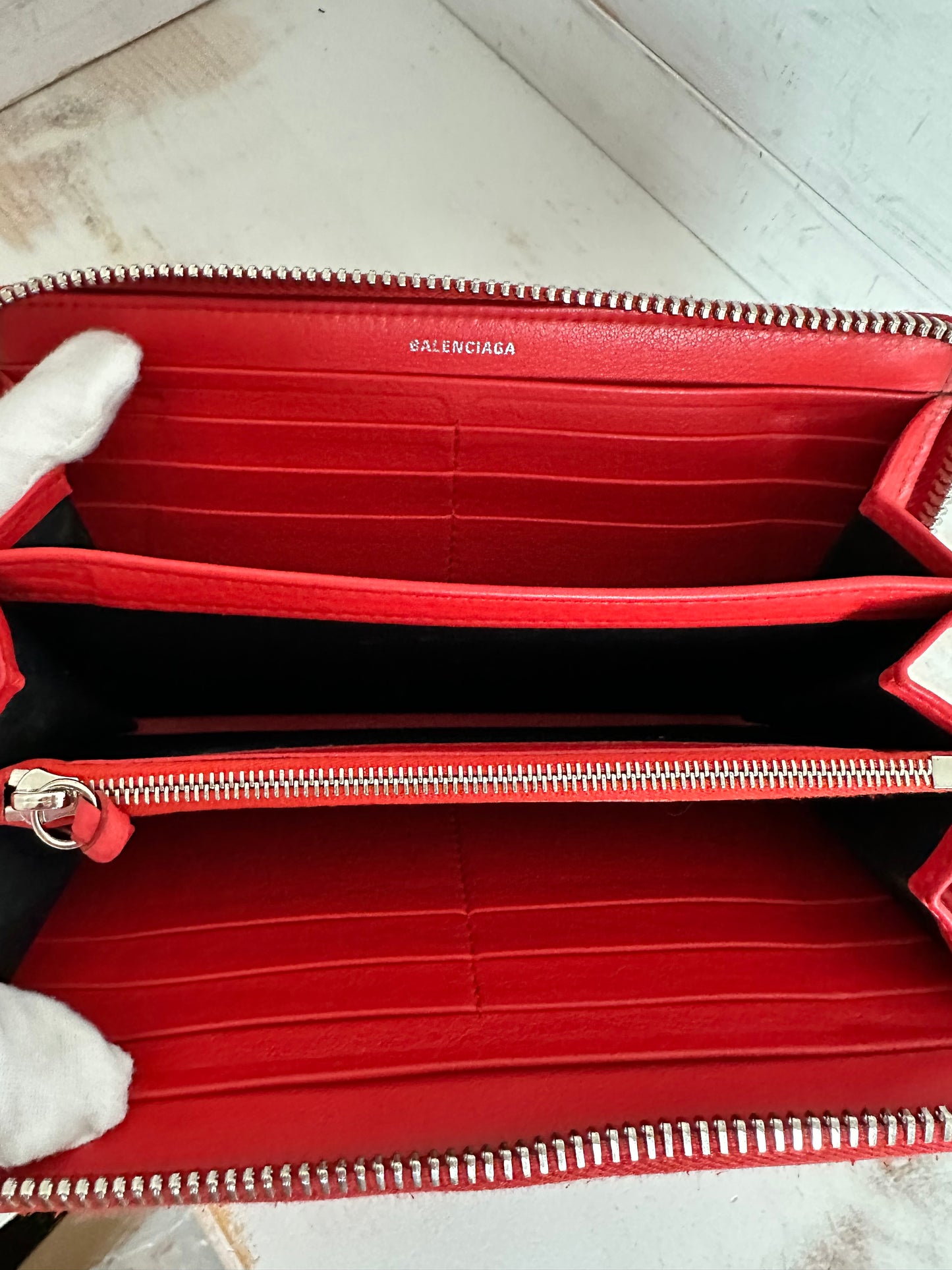 Balenciaga Papier Continental Red Leather Zip Around Wallet
