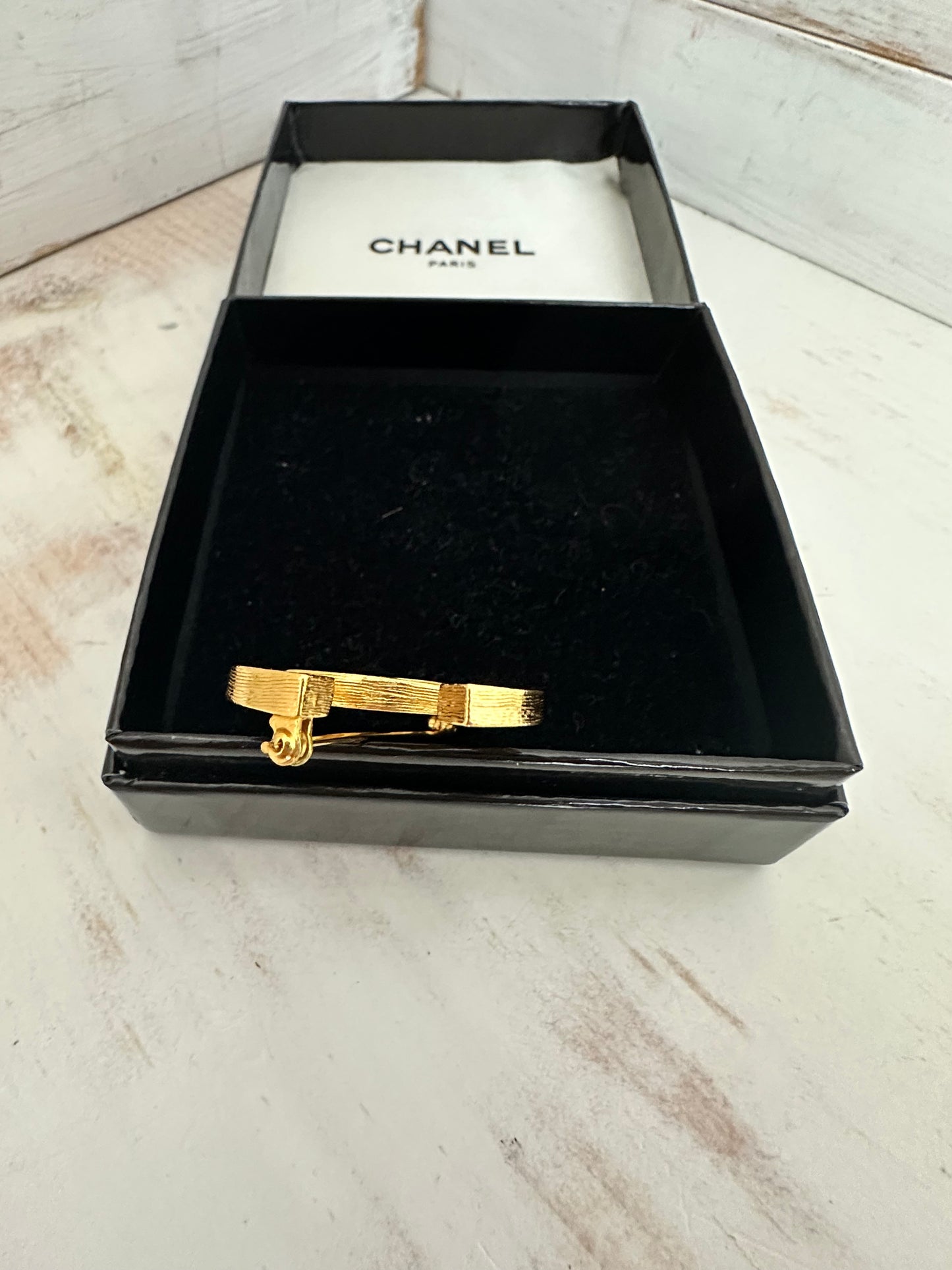 Chanel CC Logo Double Row Rhinestone Gold Tone Brooch