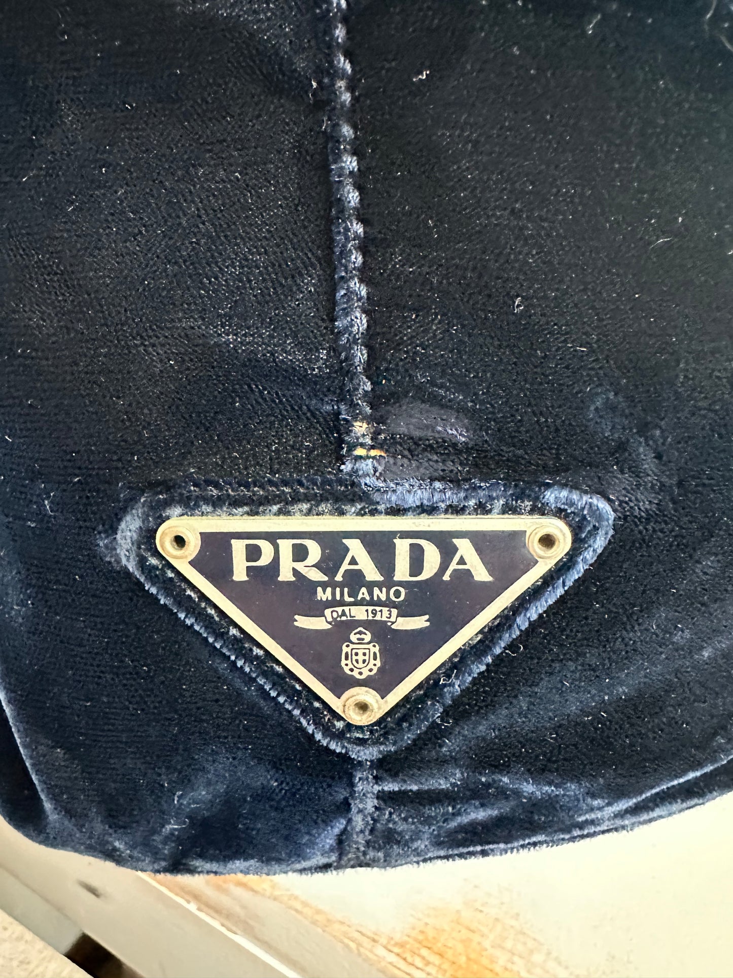Prada Blue Velvet Velluto Sport Shoulder Bucket Bag