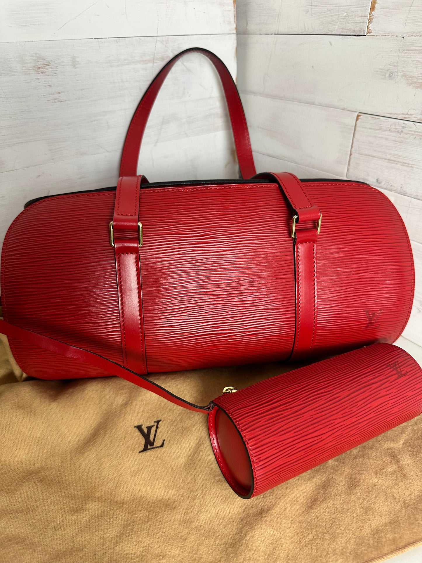 Louis Vuitton Vintage 1997 Red Epi Leather Soufflot with mini