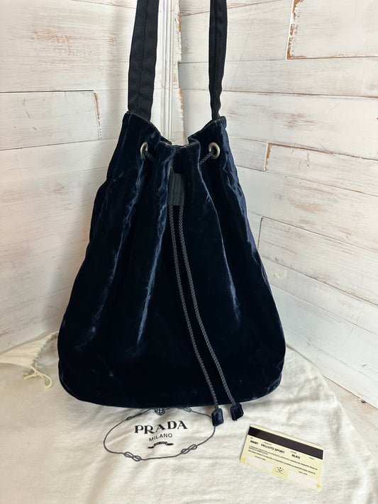 Prada Blue Velvet Velluto Sport Shoulder Bucket Bag