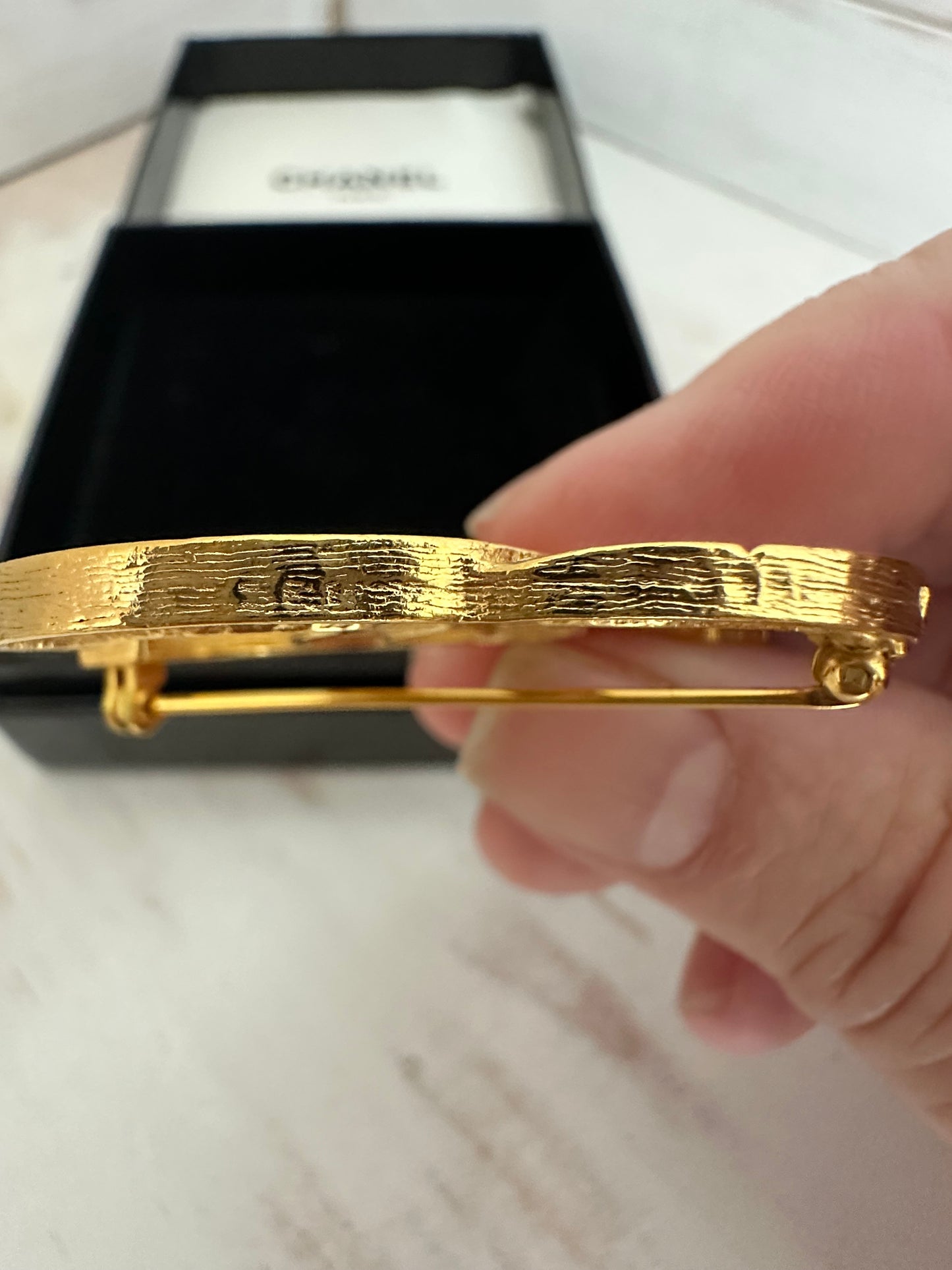 Chanel CC Logo Double Row Rhinestone Gold Tone Brooch