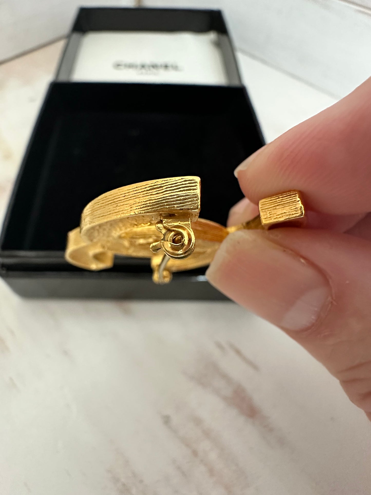 Chanel CC Logo Double Row Rhinestone Gold Tone Brooch