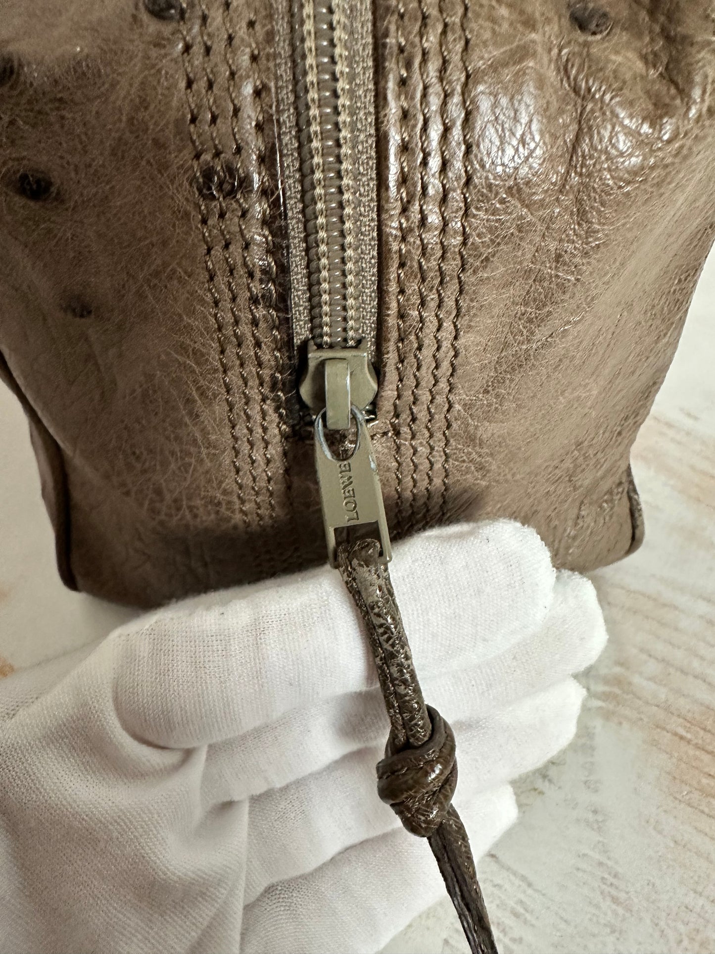 Loewe Top Handle EXOTIC Ostrich Skin Taupe