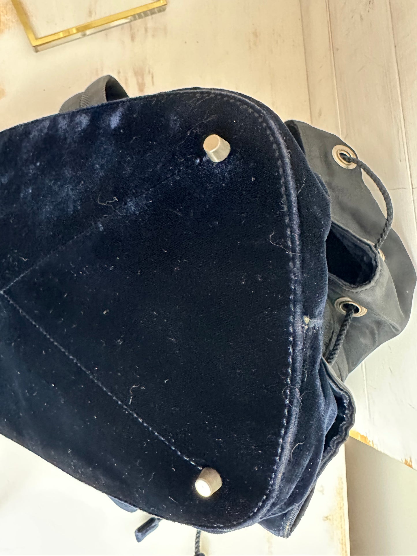 Prada Blue Velvet Velluto Sport Shoulder Bucket Bag