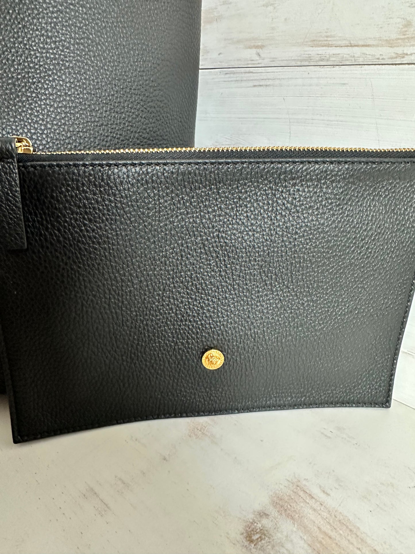 Versace New Black Leather Tote Bag with second bag