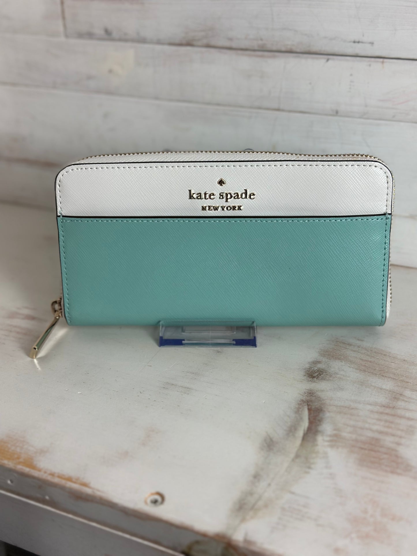 Kate Spade Saffiano Tiffany Blue and White Leather Long Wallet