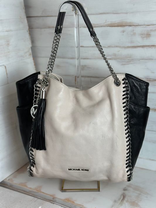Michael Kors Large Chelsea Leather Tote Cream/Black Silver Hardware