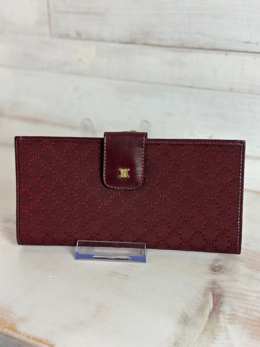 Celine Macadam Burgundy Fabric and Leather Wallet with Kiss Lock