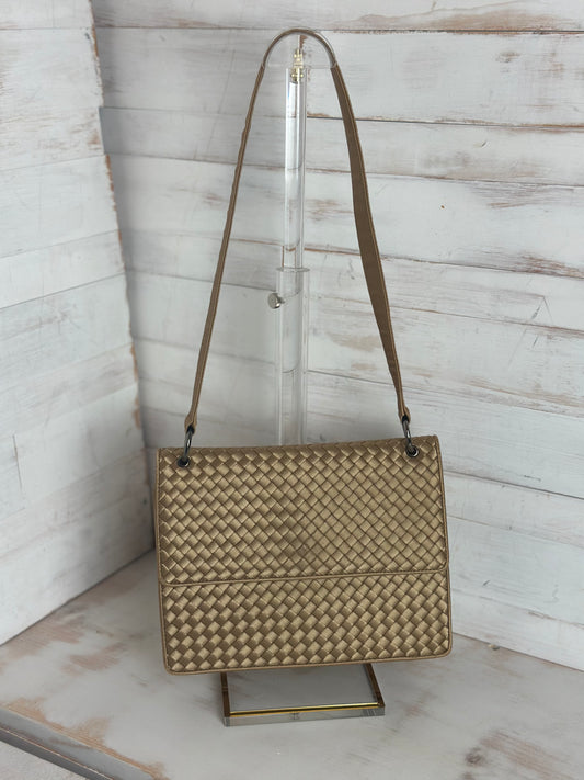 Bottega Veneta RARE VINTAGE Gold Intrecciato Satin Shoulder Bag