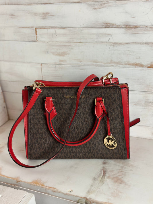 Michael Kors Hope Medium Messenger Bag Flame Red & Brown Satchel/Crossbody