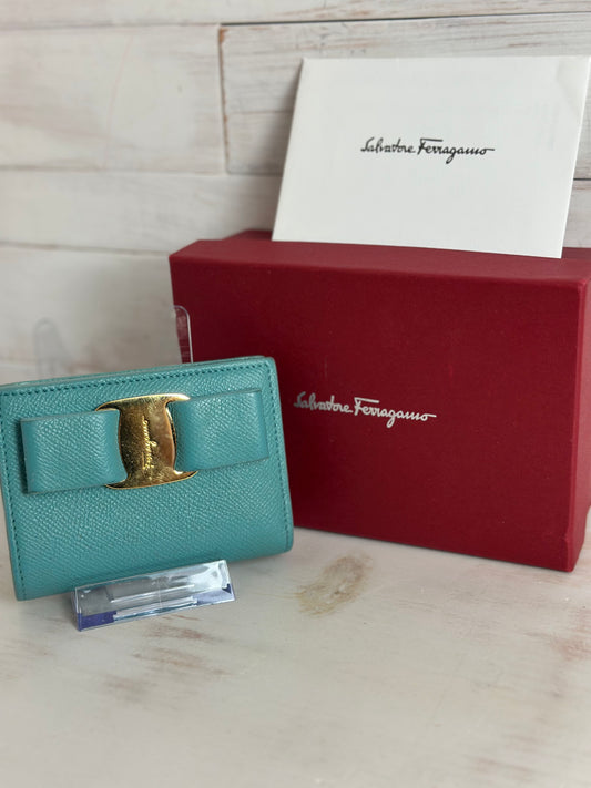 Salvatore Ferragamo Fiocco Vara Tyrone Turquoise Bifold Wallet