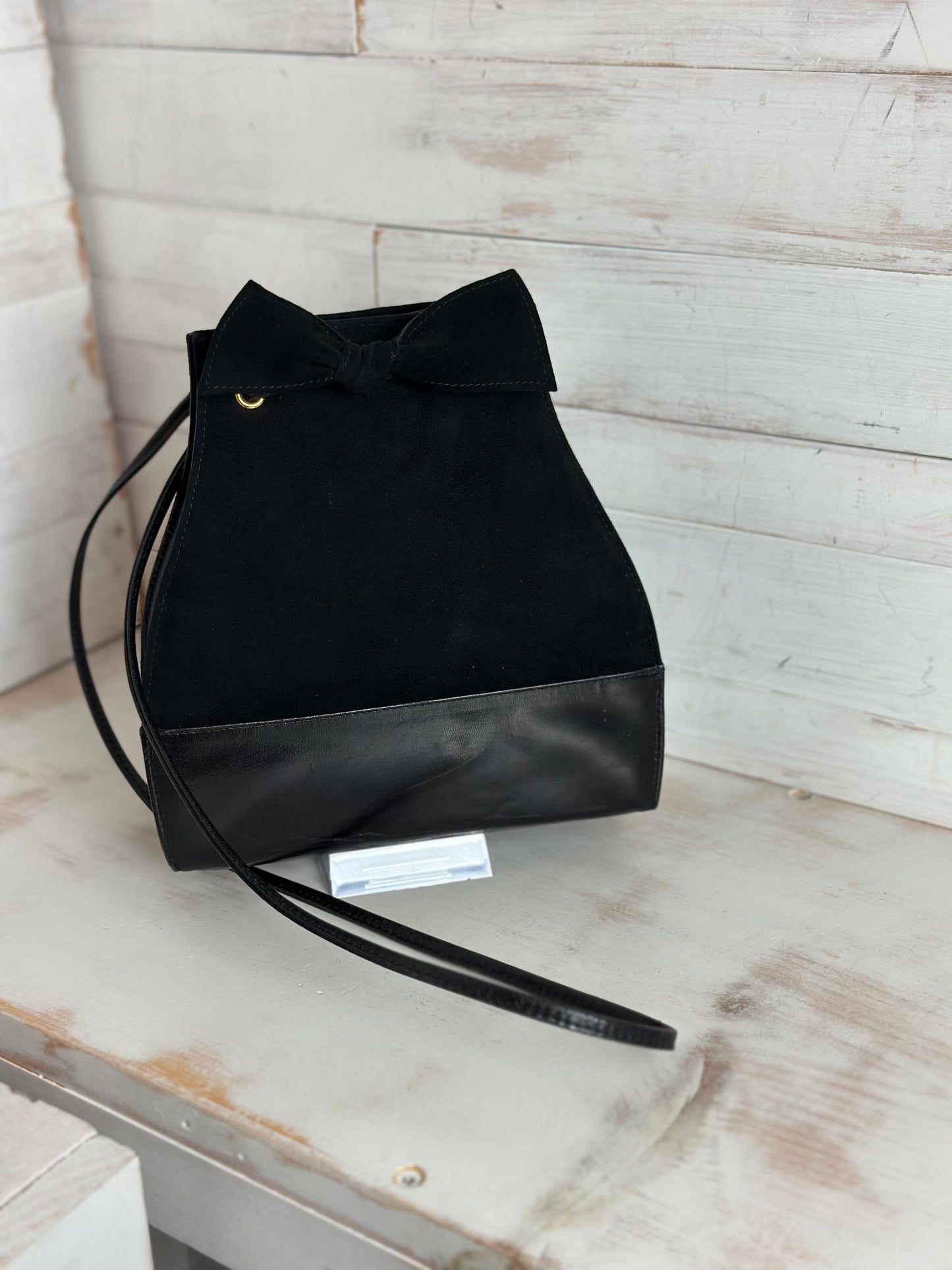 Christian Dior VINTAGE Black Suede Leather Drawstring Satchel/Shoulder Bag