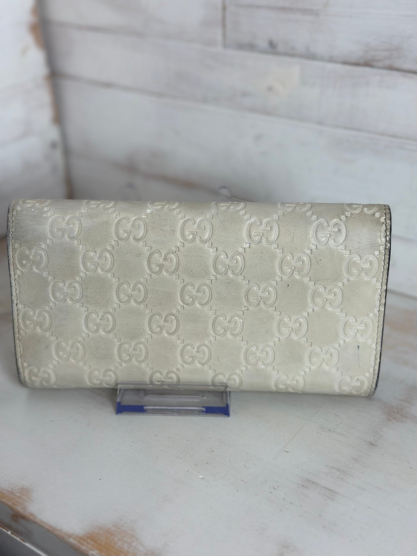 Gucci Guccissima Leather Continental Long Wallet in Cream