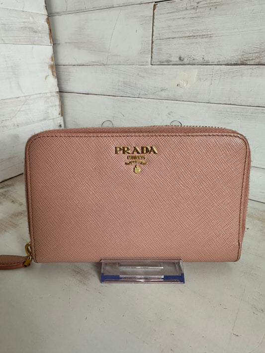 Prada Pink Saffiano Leather Zip Around Wallet