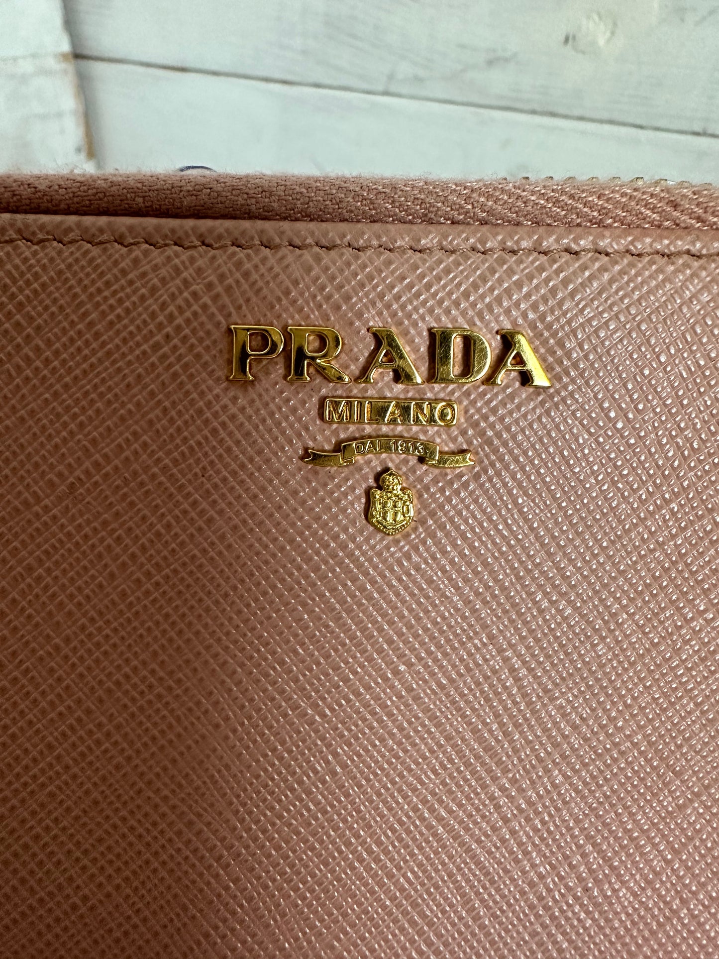 Prada Pink Saffiano Leather Zip Around Wallet