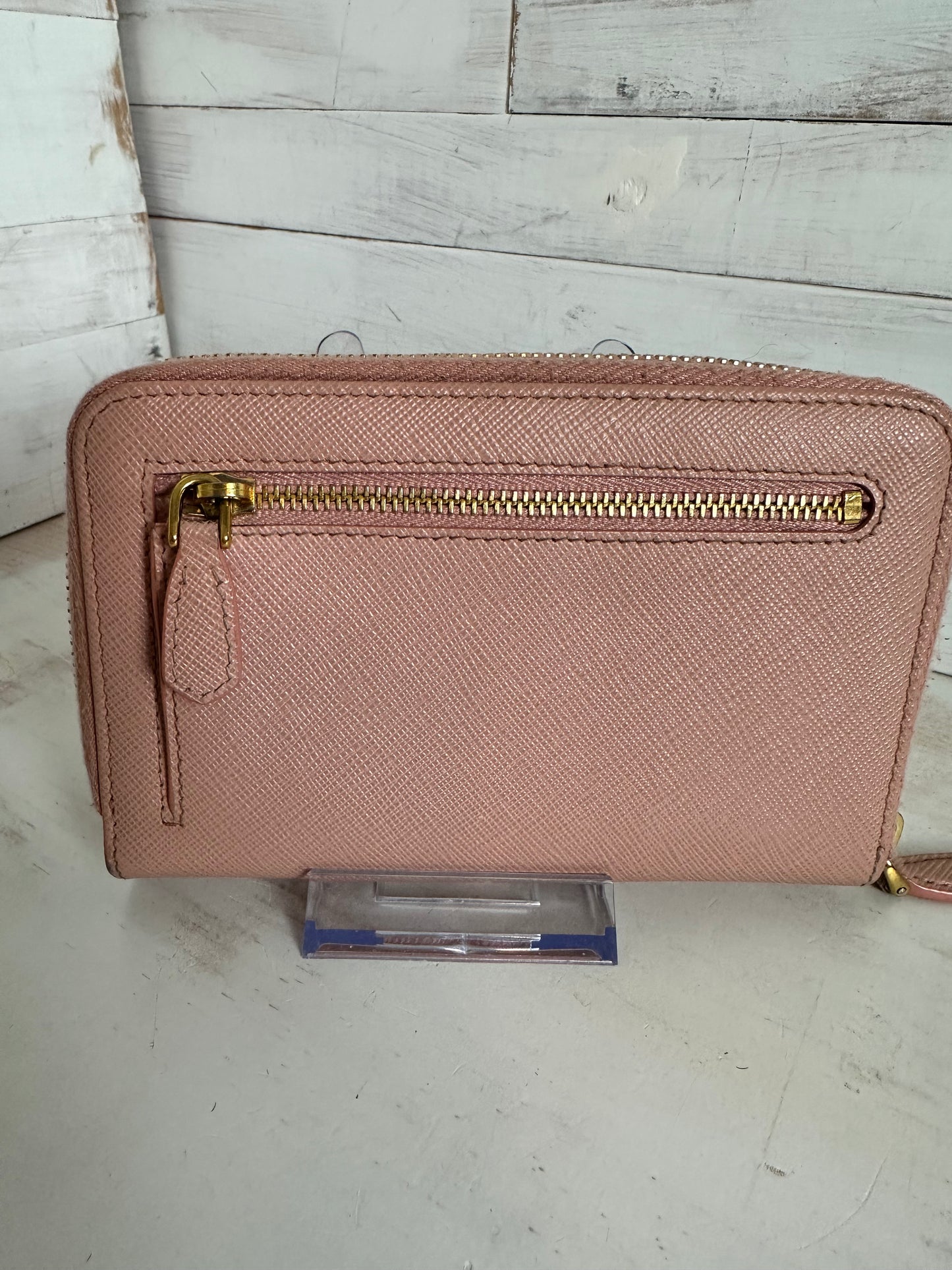 Prada Pink Saffiano Leather Zip Around Wallet