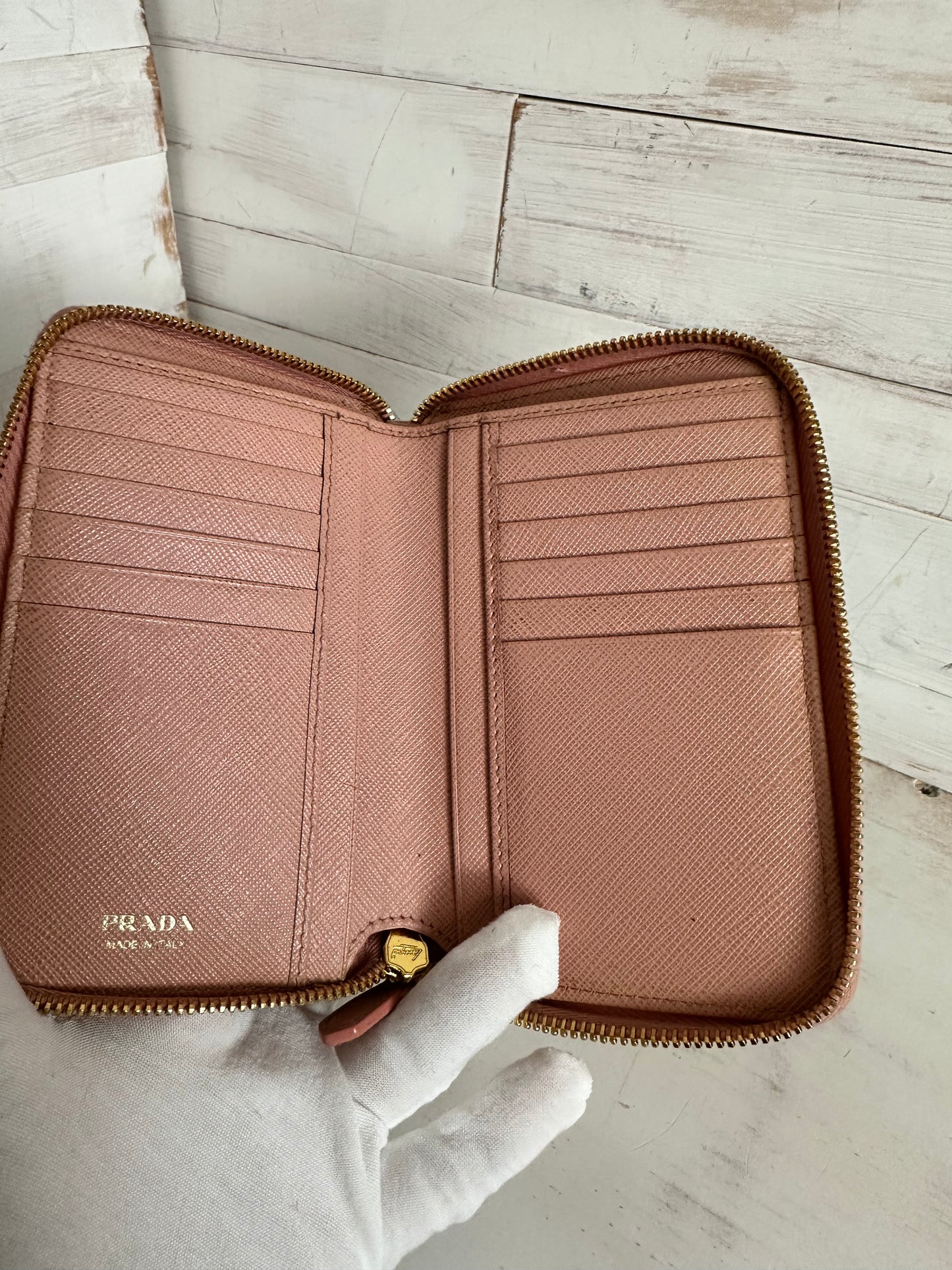 Prada Pink Saffiano Leather Zip Around Wallet