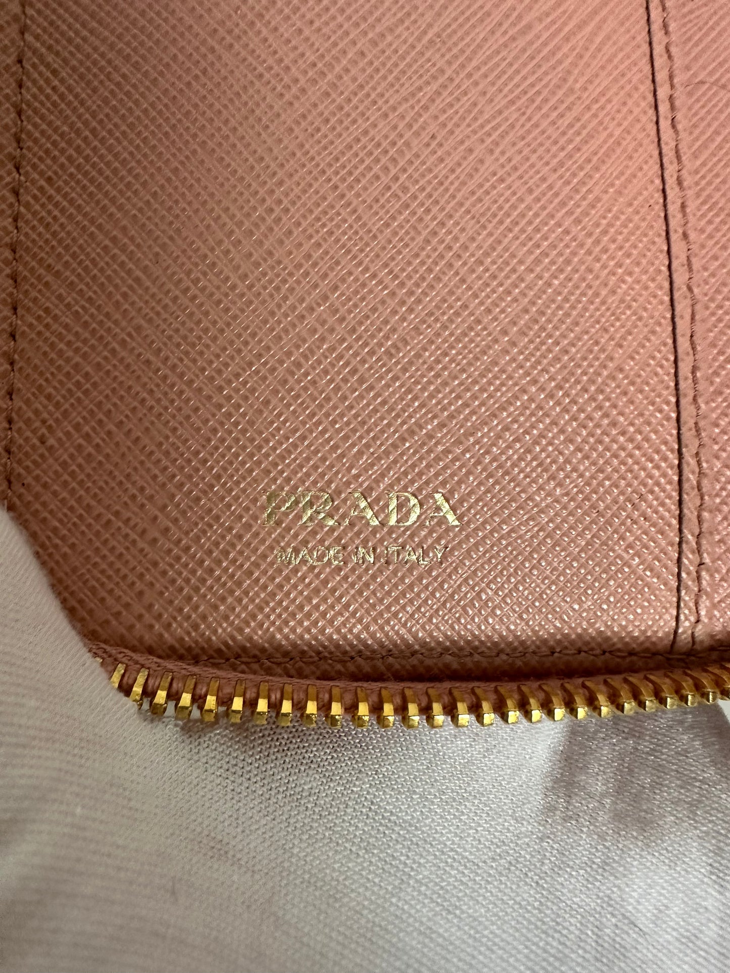 Prada Pink Saffiano Leather Zip Around Wallet