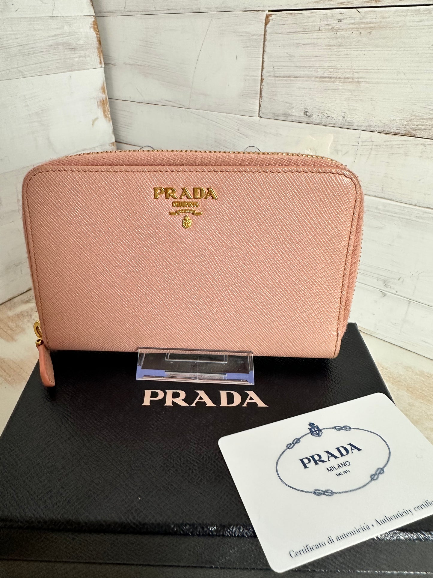 Prada Pink Saffiano Leather Zip Around Wallet