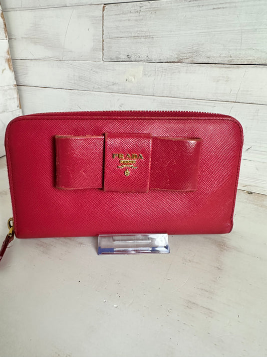 Prada Saffiano Fiocco Bow Long Zip Around Wallet - Peonia Pink