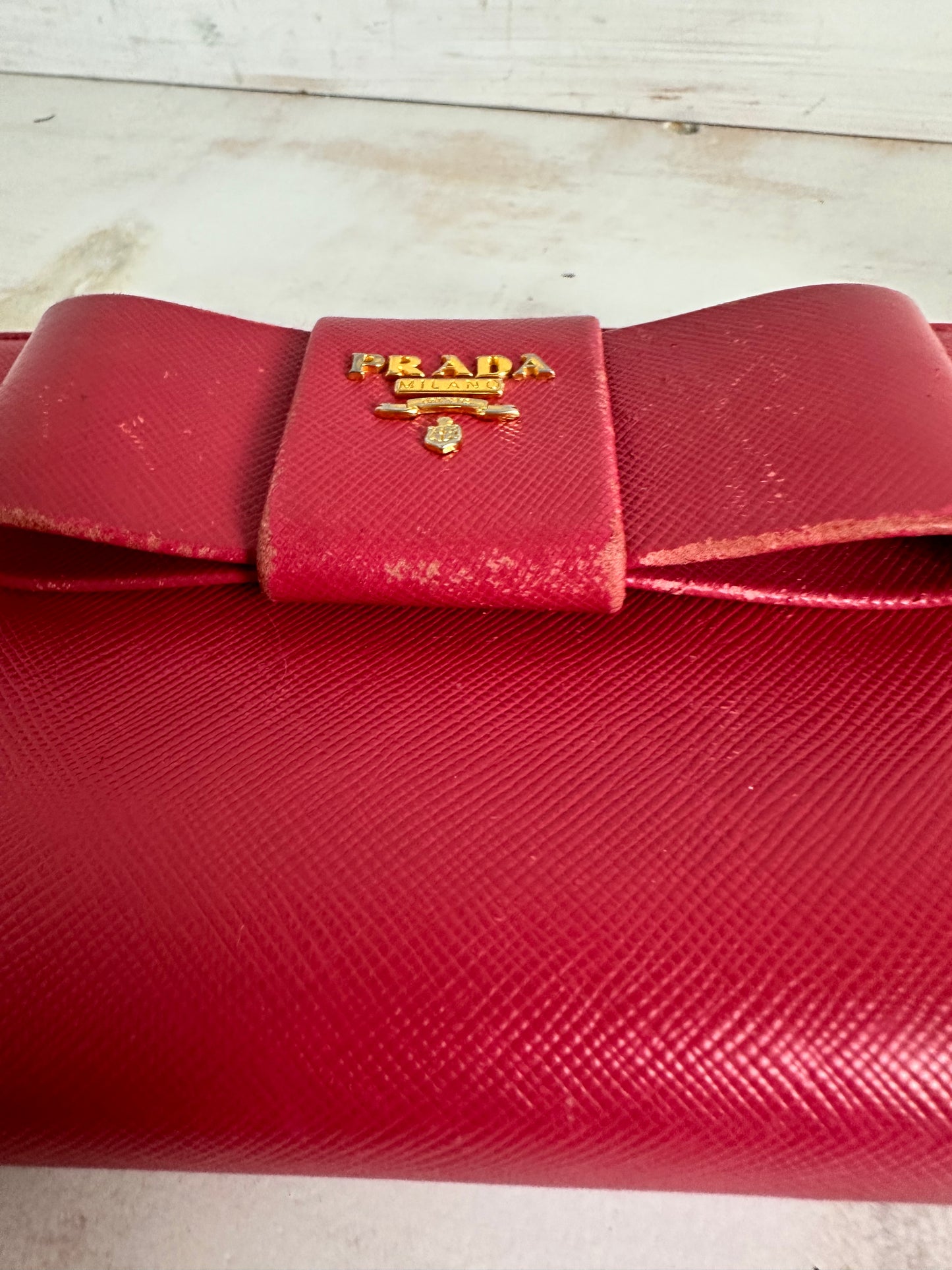 Prada Saffiano Fiocco Bow Long Zip Around Wallet - Peonia Pink