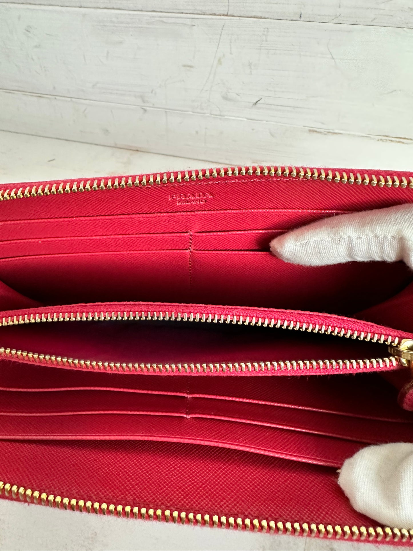 Prada Saffiano Fiocco Bow Long Zip Around Wallet - Peonia Pink