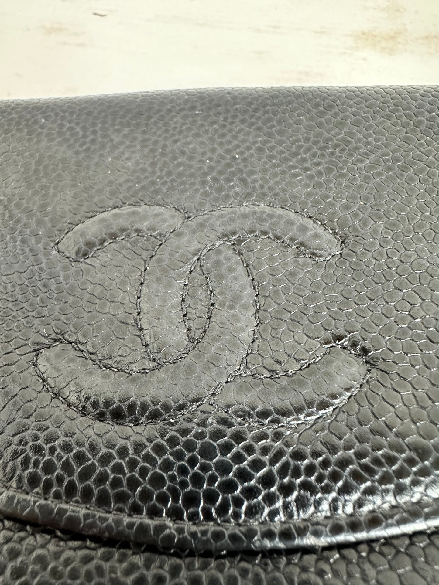 Chanel Vintage Black Caviar Leather CC Bifold