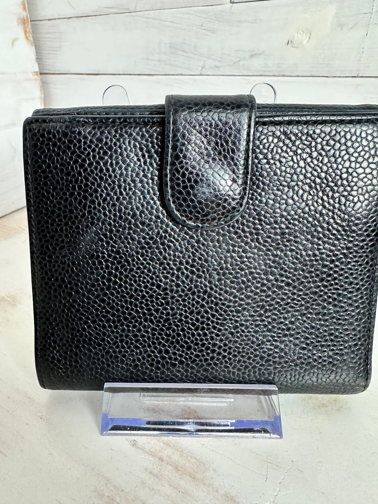 Chanel Vintage Black Caviar Leather CC Bifold
