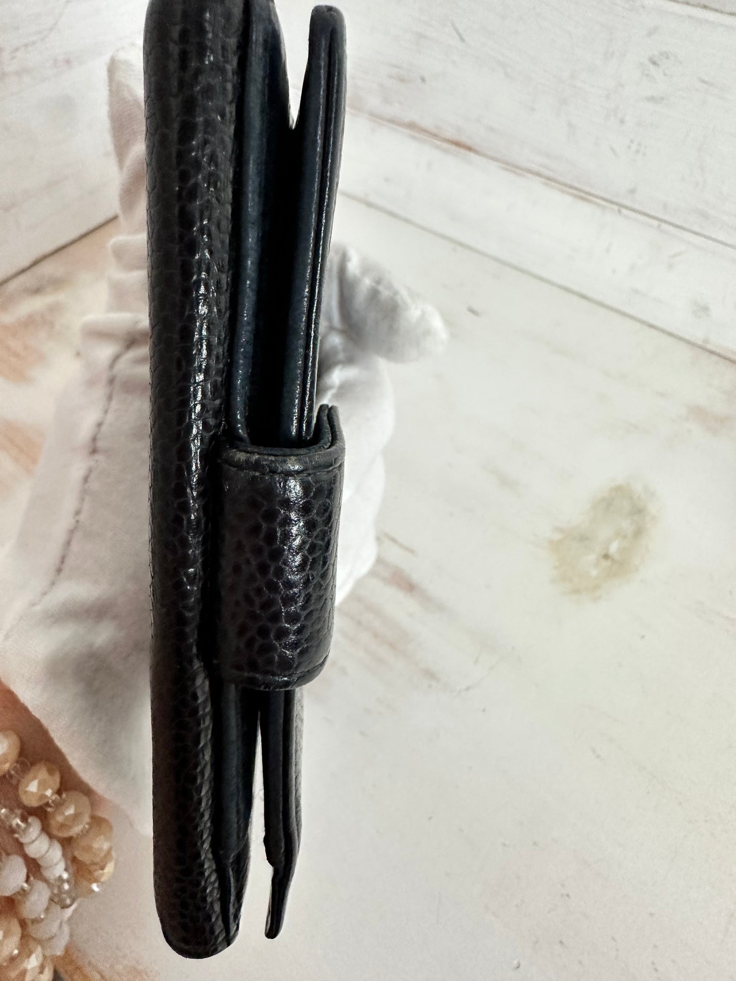 Chanel Vintage Black Caviar Leather CC Bifold