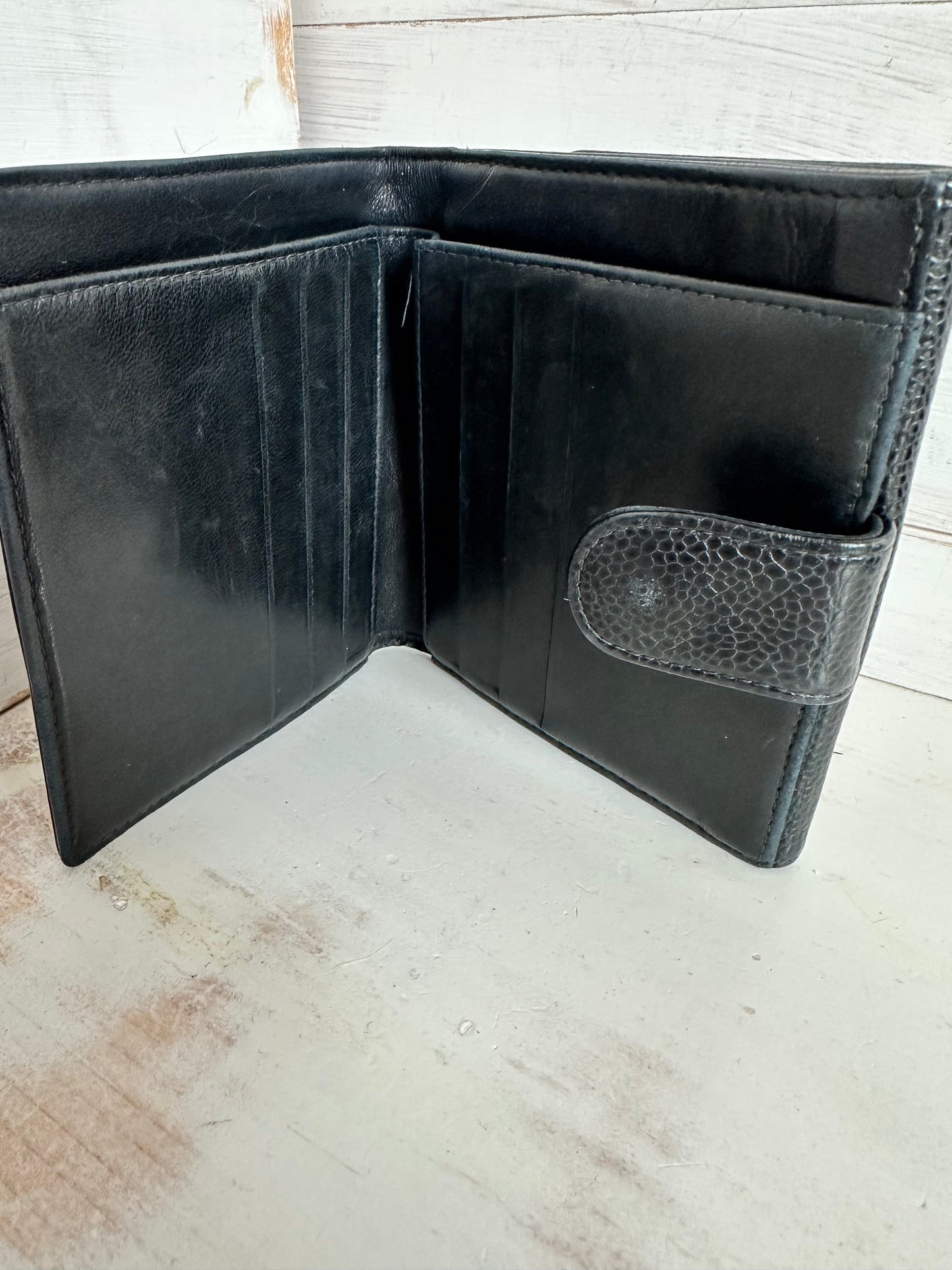 Chanel Vintage Black Caviar Leather CC Bifold