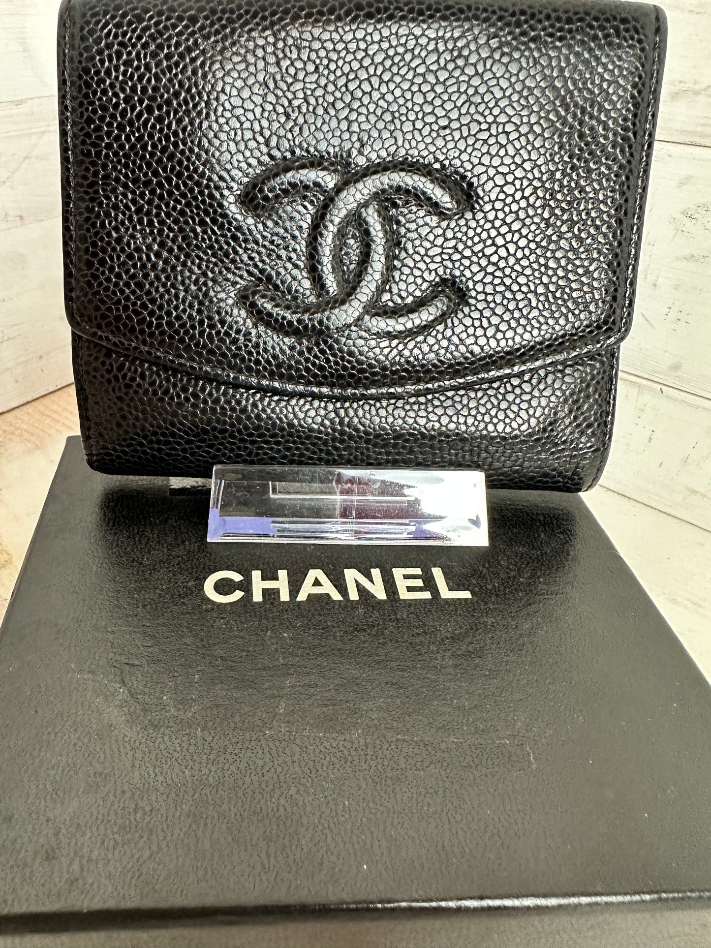 Chanel Vintage Black Caviar Leather CC Bifold