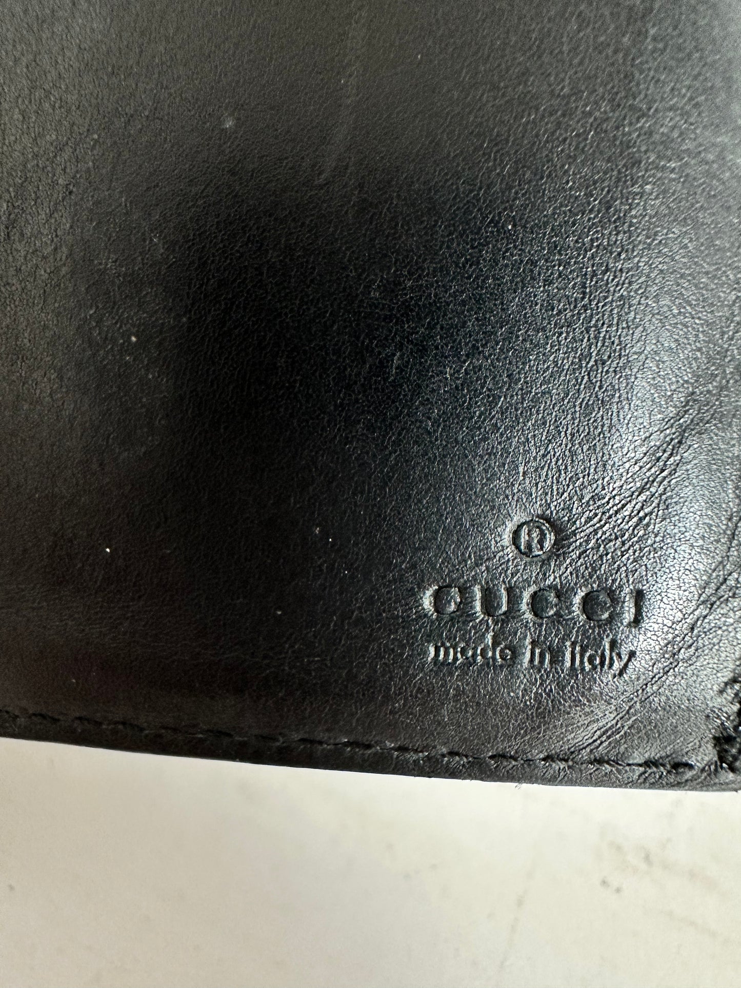 Gucci GG Logo Black Calfskin Leather Trifold