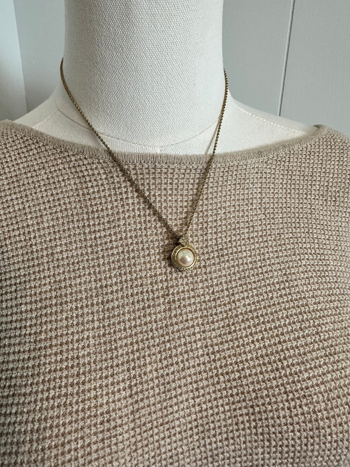 Christian Dior Faux Peal Pendant Necklace