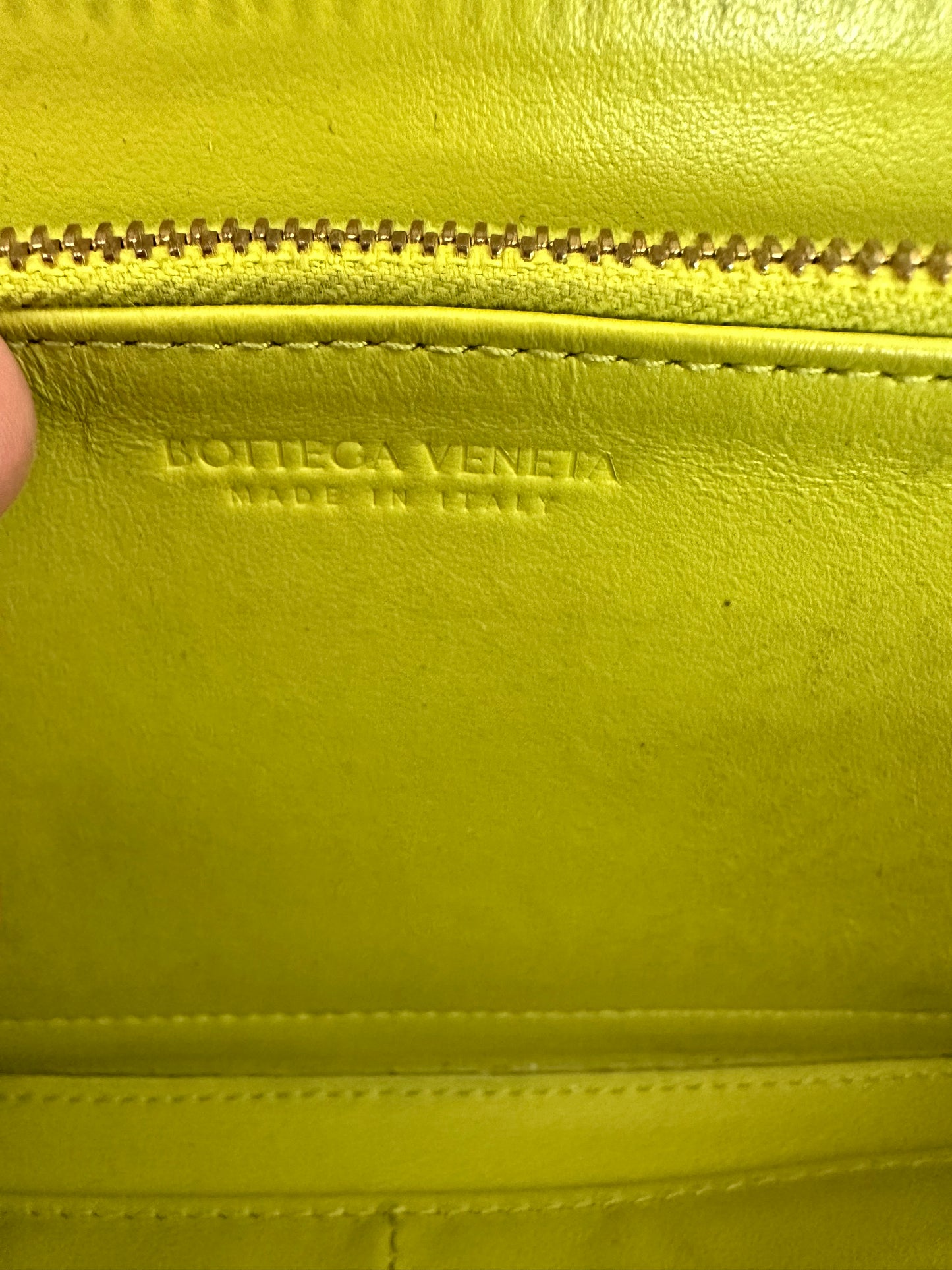 Bottega Veneta Intrecciato Olive Green Leather Zip Around Long Wallet