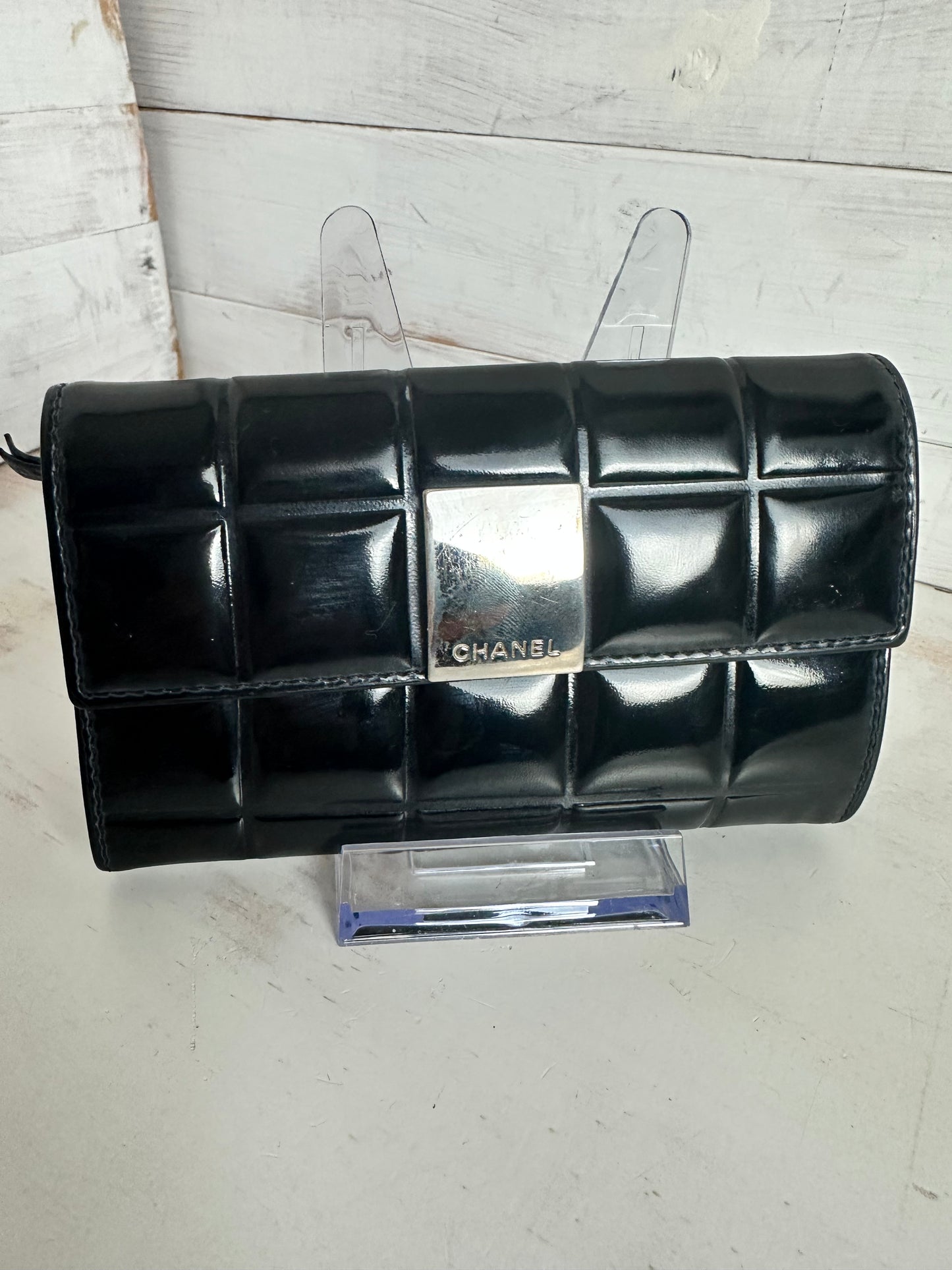 Chanel VINTAGE Patent Black Leather Chocolate Bar Wallet