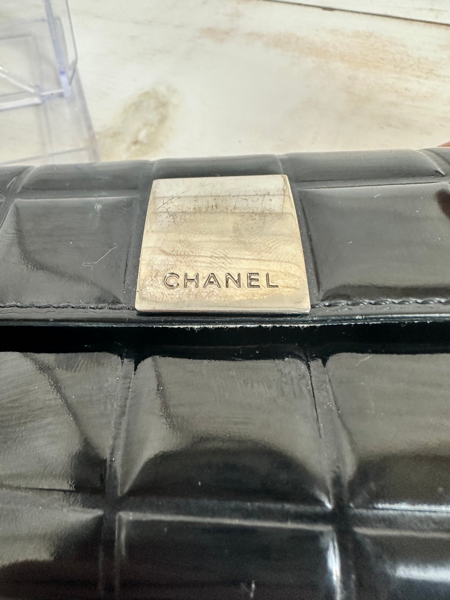 Chanel VINTAGE Patent Black Leather Chocolate Bar Wallet