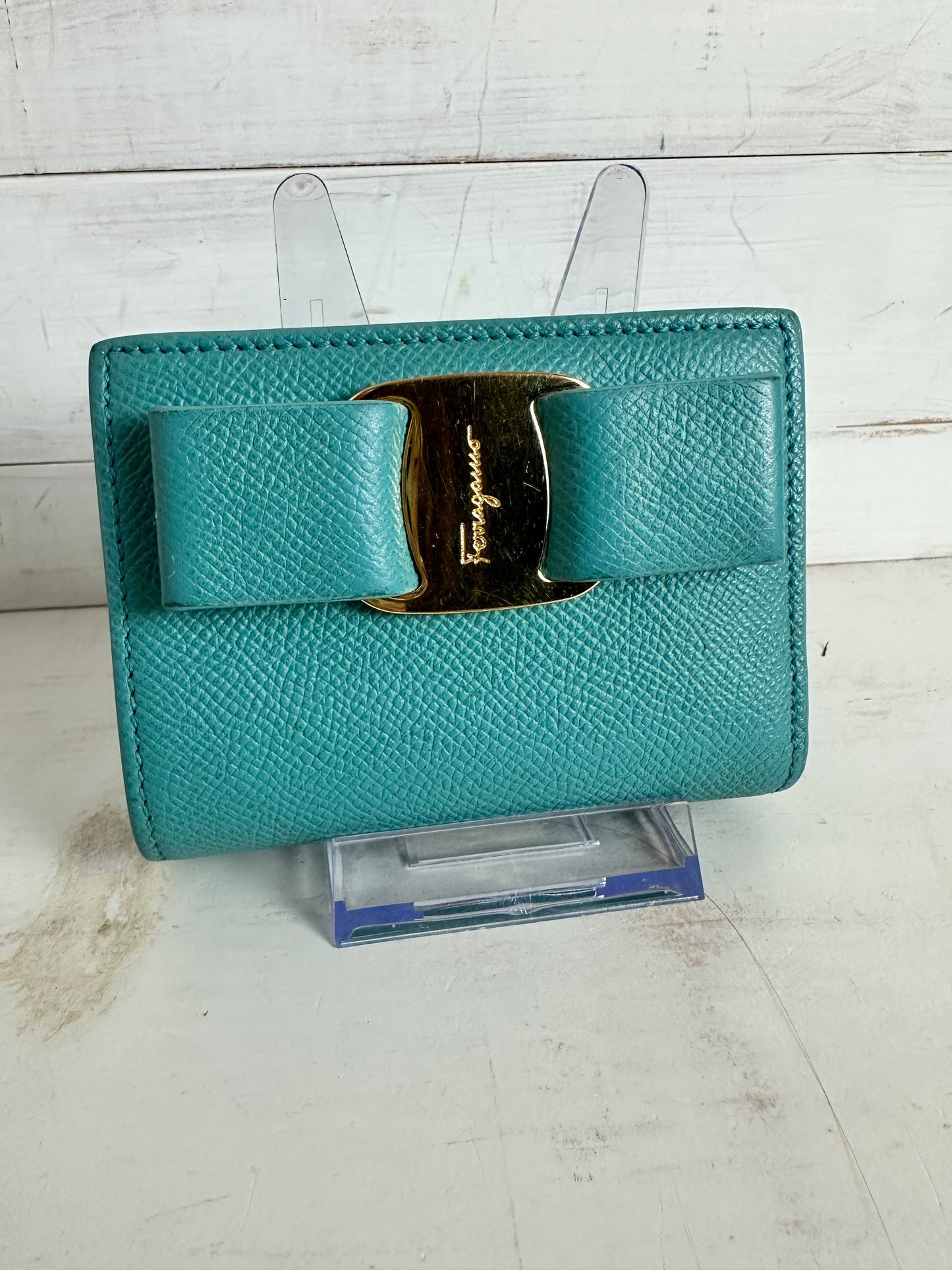 Salvatore Ferragamo Fiocco Vara Tyrone Turquoise Bifold Wallet