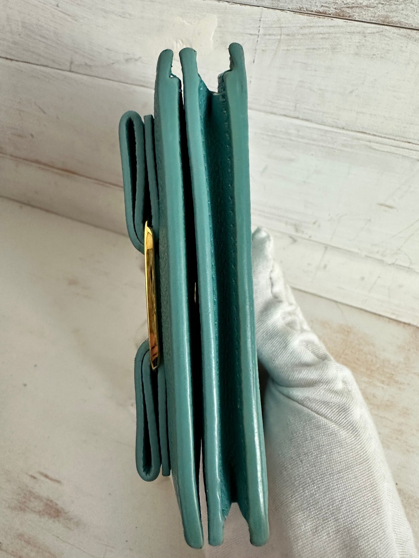 Salvatore Ferragamo Fiocco Vara Tyrone Turquoise Bifold Wallet