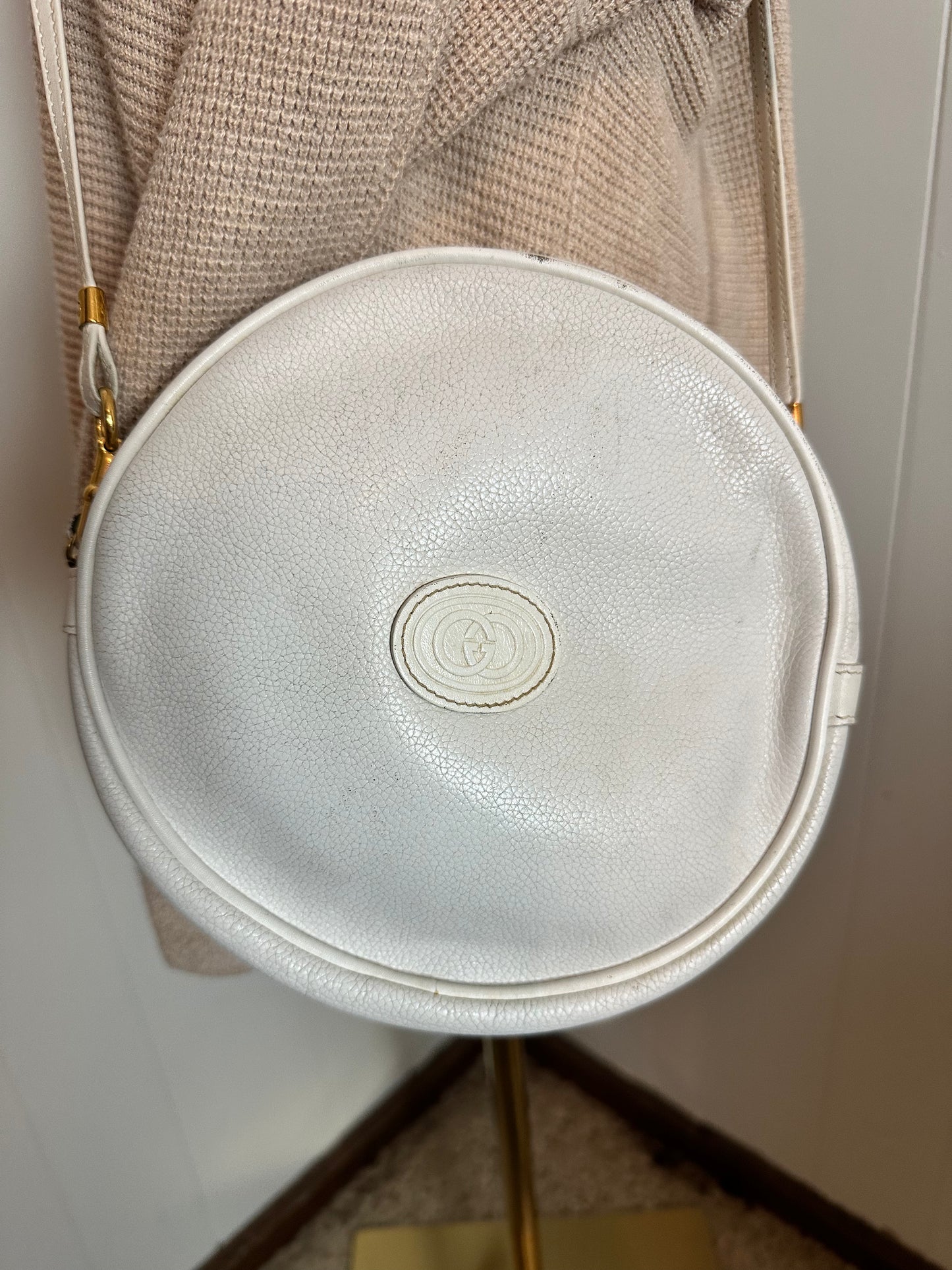 Gucci RARE Vintage Canteen White Leather Shoulder/Crossbody