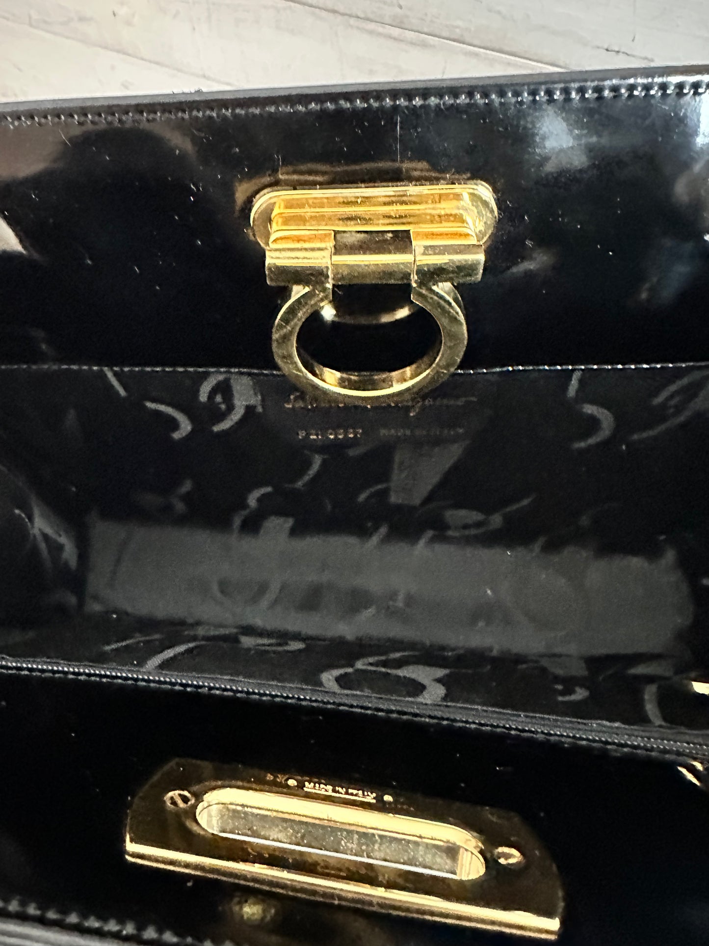 Salvatore Ferragamo Diana Crossbody/Clutch Black Patent Leather