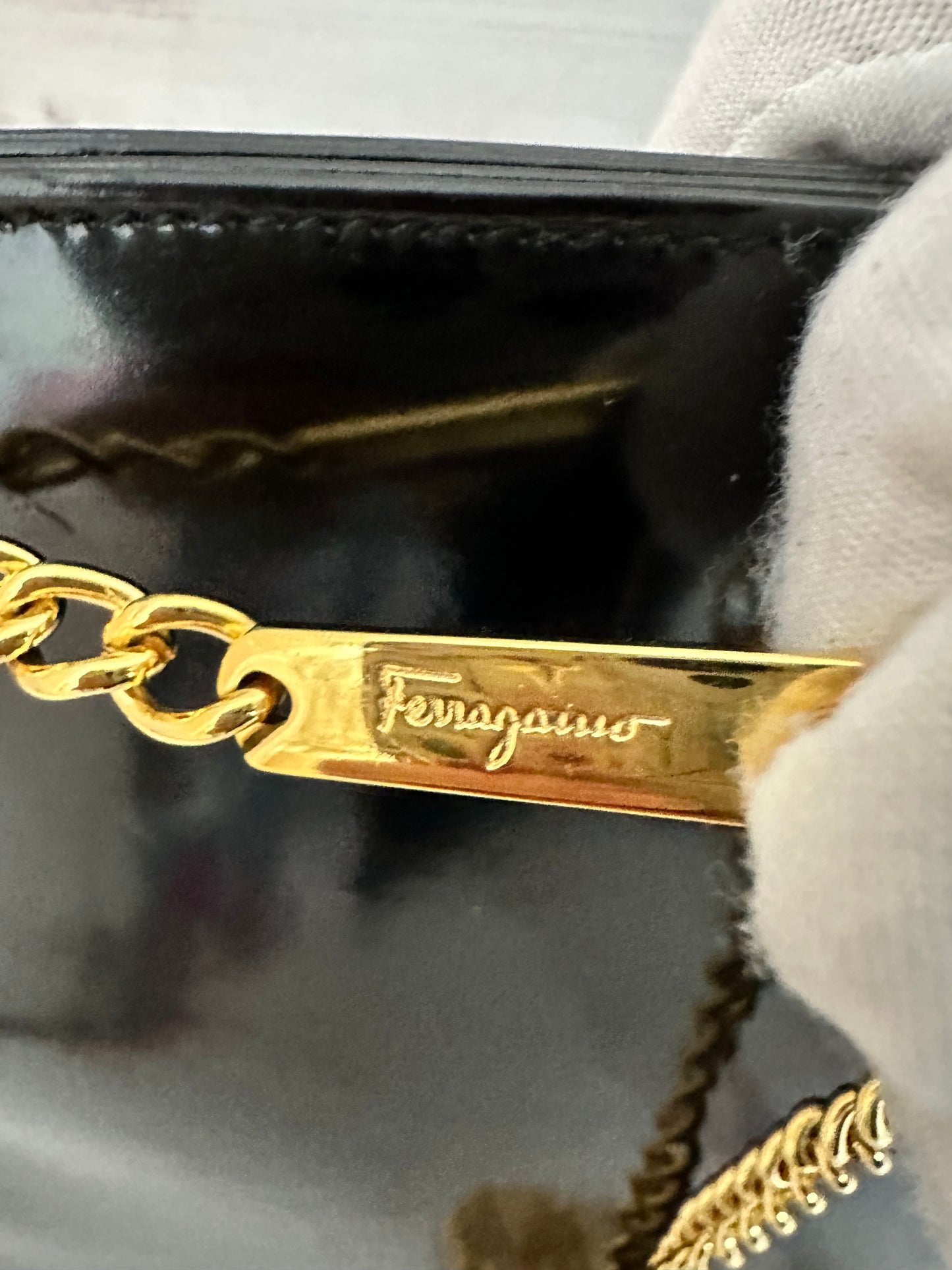 Salvatore Ferragamo Diana Crossbody/Clutch Black Patent Leather