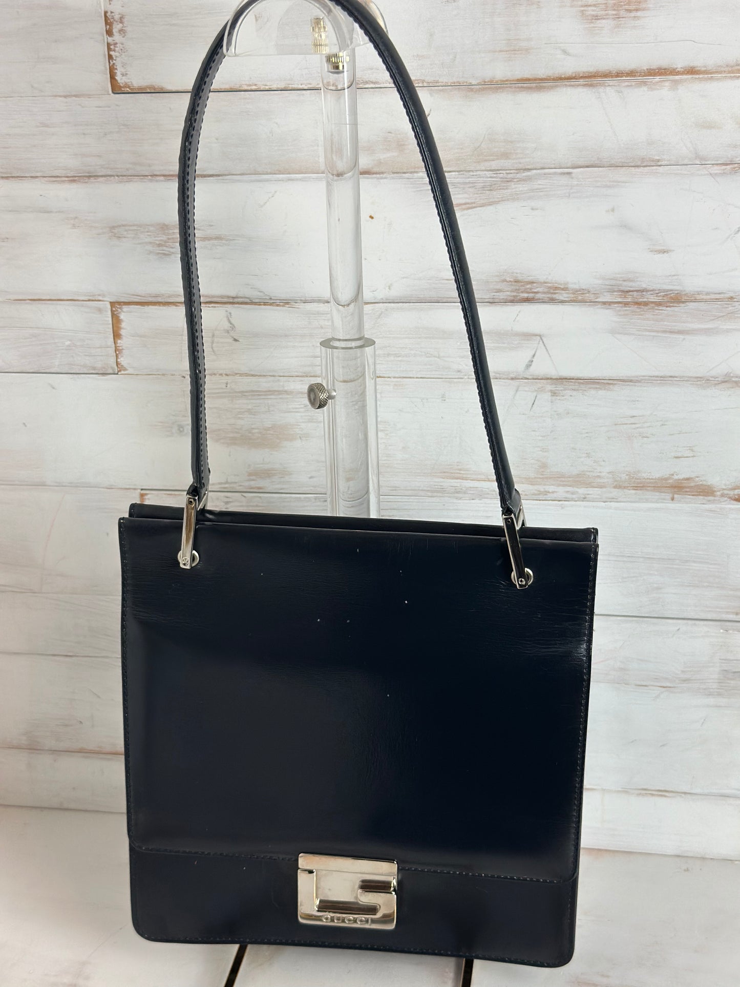 Gucci RARE Tom Ford Era Gucci G Lock Black Leather Handbag