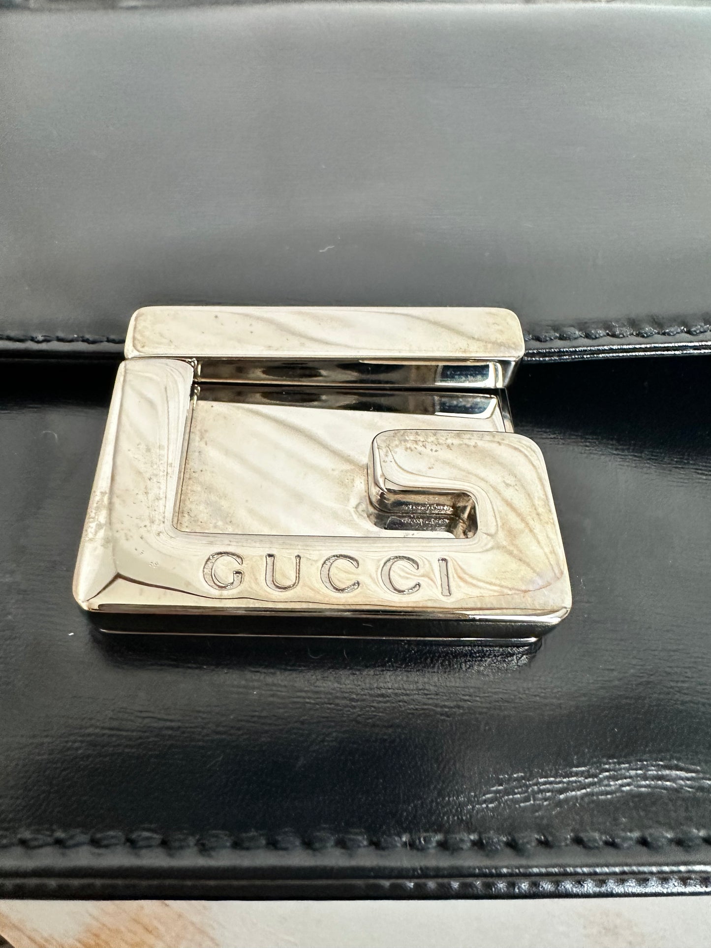 Gucci RARE Tom Ford Era Gucci G Lock Black Leather Handbag