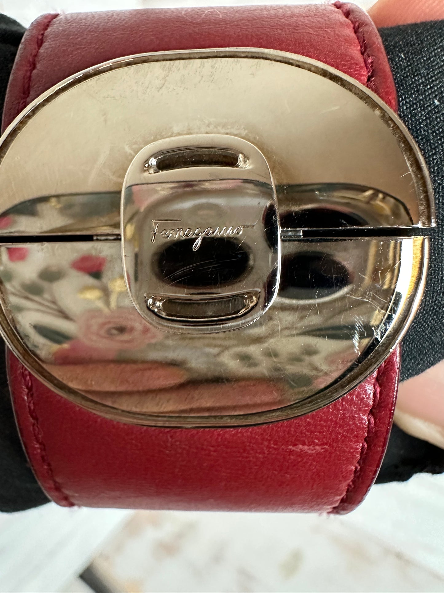 Salvatore Ferragamo Wide Red Leather Bracelet