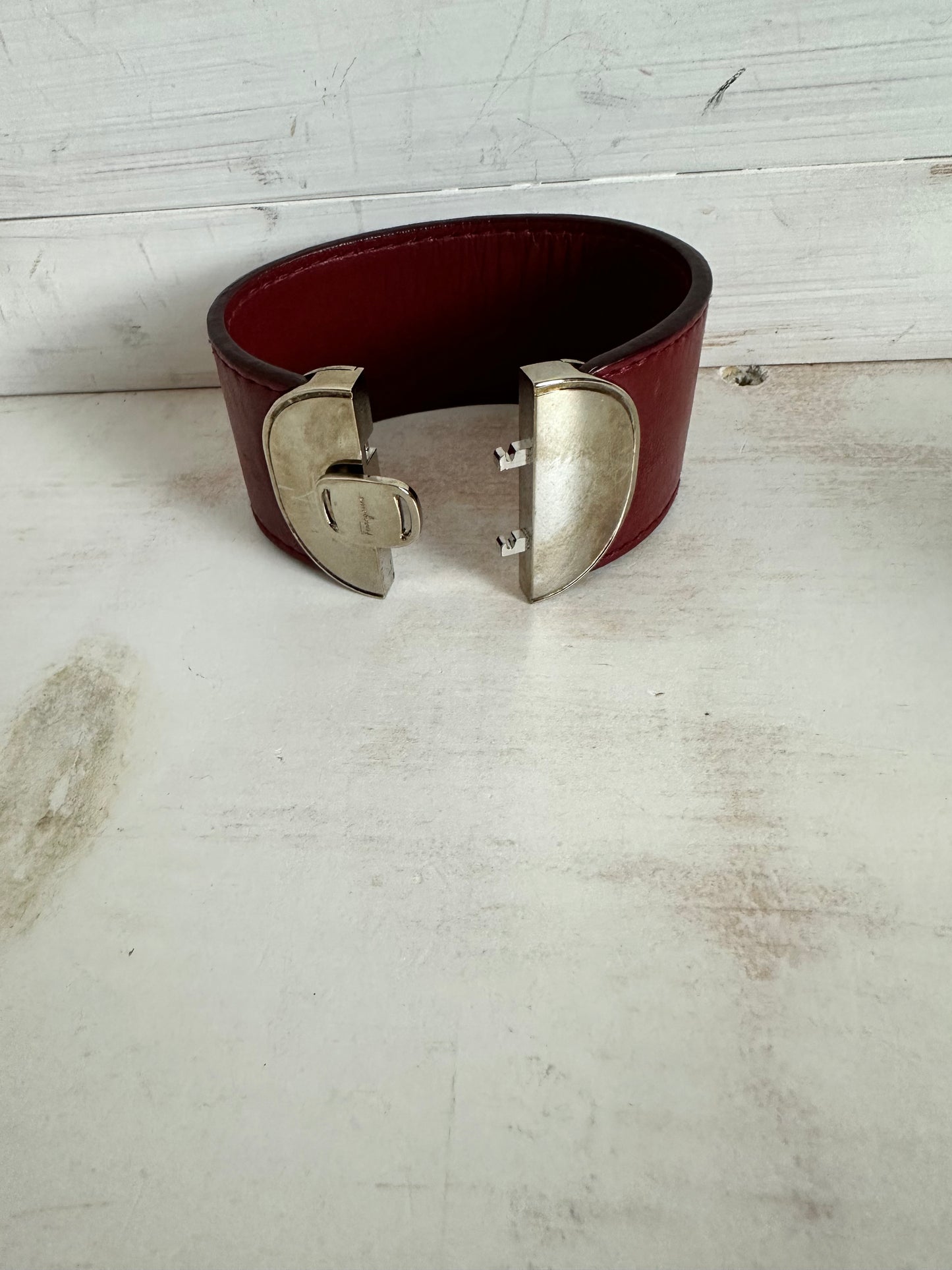 Salvatore Ferragamo Wide Red Leather Bracelet