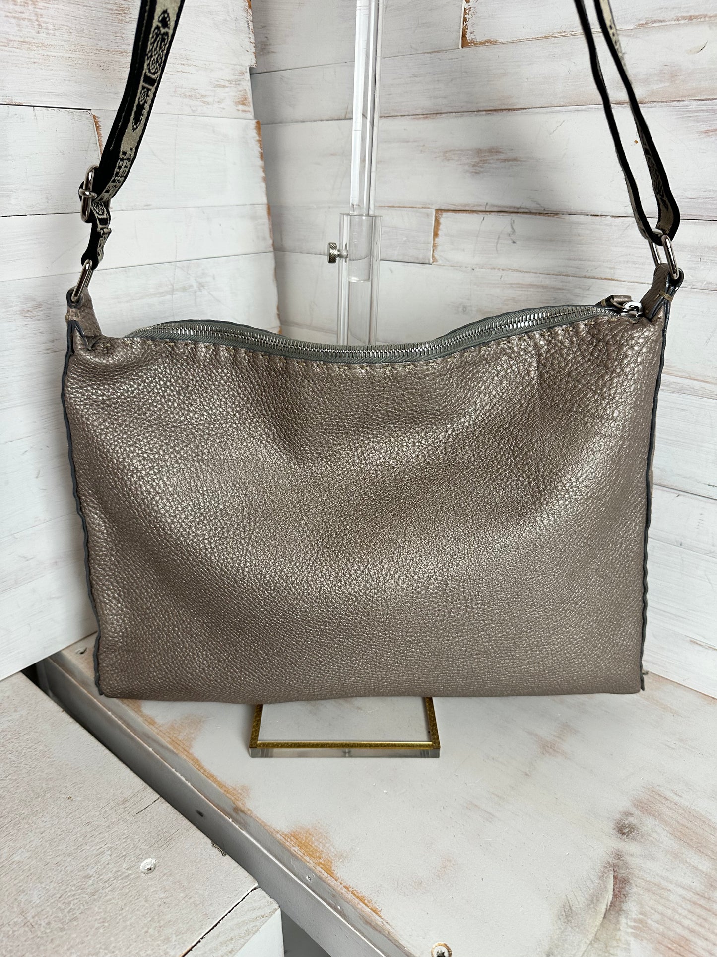 Fendi Romano Selleria Messenger Gray Shimmer Shoulder/Crossbody
