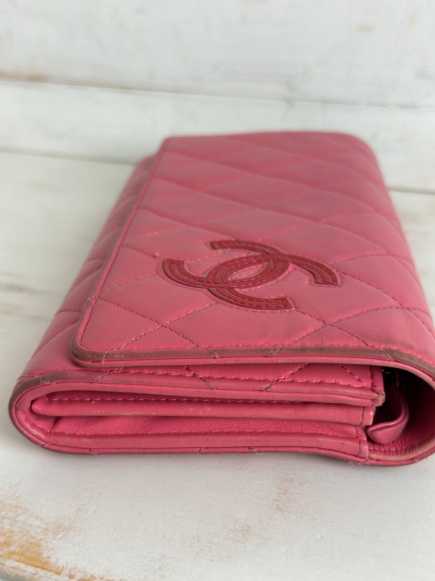 Chanel Matelasse Pink Lambskin Long Wallet Snap Closure CC