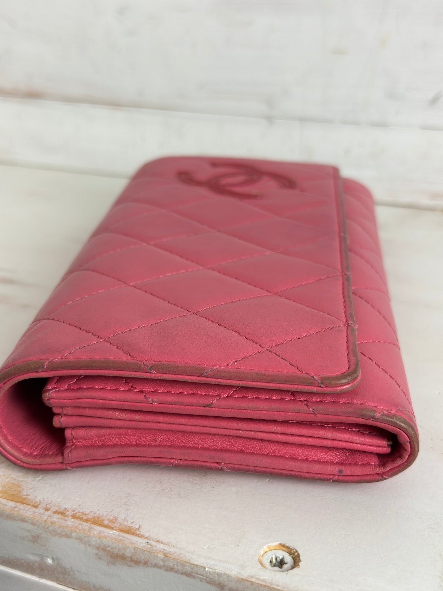 Chanel Matelasse Pink Lambskin Long Wallet Snap Closure CC